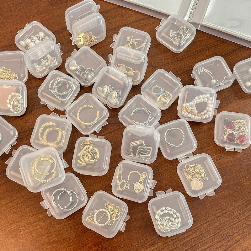 5個裝塑料透明小盒子迷你有带盖正方形耳塞首饰品耳环收纳耳钉盒