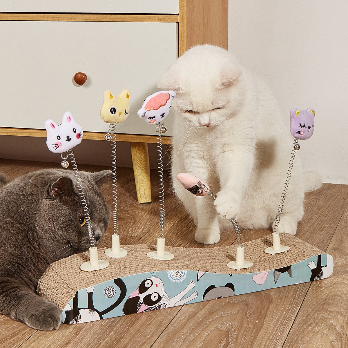 猫抓板摇摇乐弹簧羽毛剑麻玩偶猫玩具猫咪自嗨宠物用品跨境新品