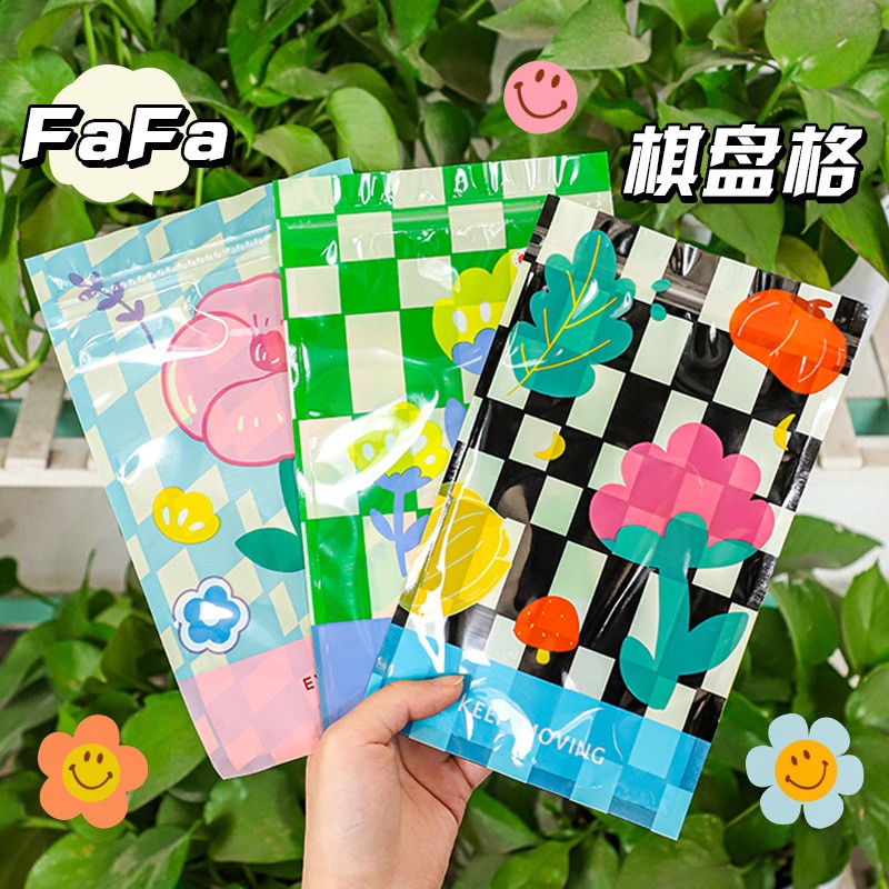 韩国创意可爱零食密封袋棋盘格自封袋饼干糖果包装袋糖果袋