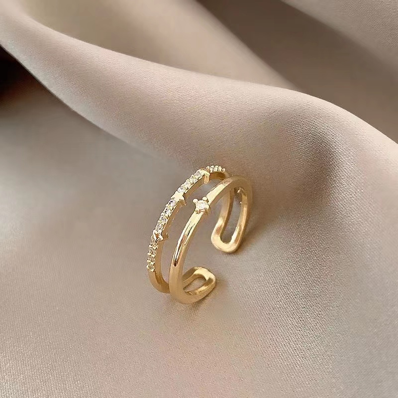 韩版设计感双层星星戒指女ins潮个性微镶锆石指环戒时尚气质手
